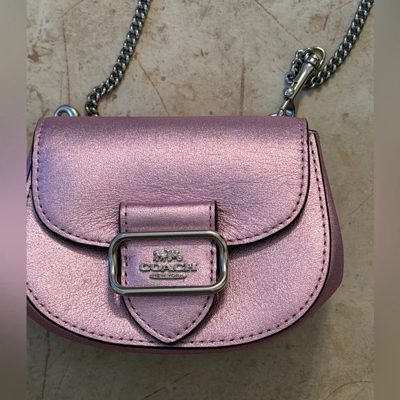 Coach Morgan Card Case with Crossbody Chain – Metallic Lilac (Style CP245) - Picture 2 of 11